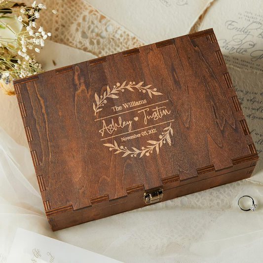 AW BRIDAL Personalized Wedding Keepsake Box with Lid, Wood Memory Storage box, Bridal Shower Gifts Anniversary Engagement Wedding Gifts for Couples Newlyweds//DK2201CPP37//