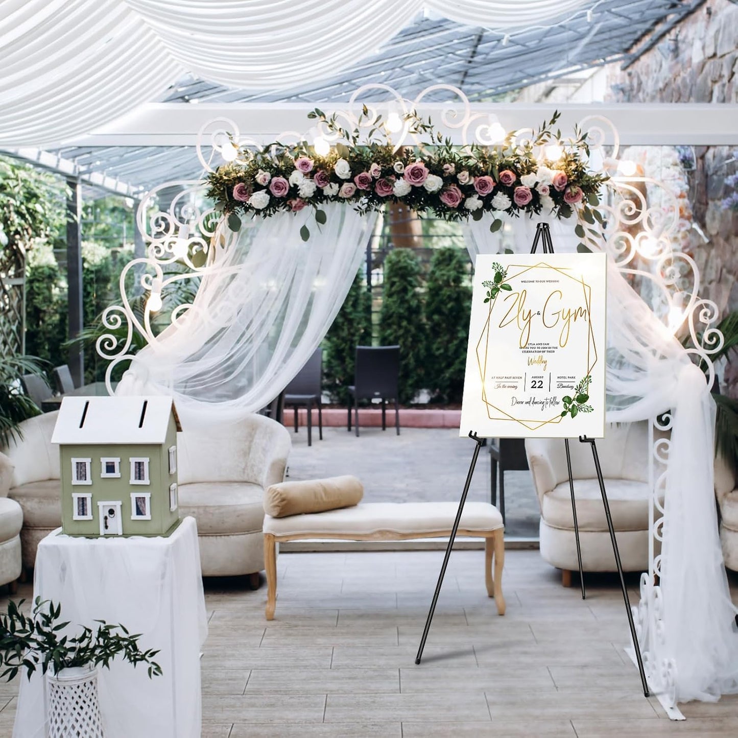 PUJIANG 3 Pack Easel Stand for Display,63" Easels for Playing Pictures, Easels for Signs, Metal Art Easels for Painting, Poster Sign Holder, Floor Display Stand for Wedding Sign with a Carrying Bag