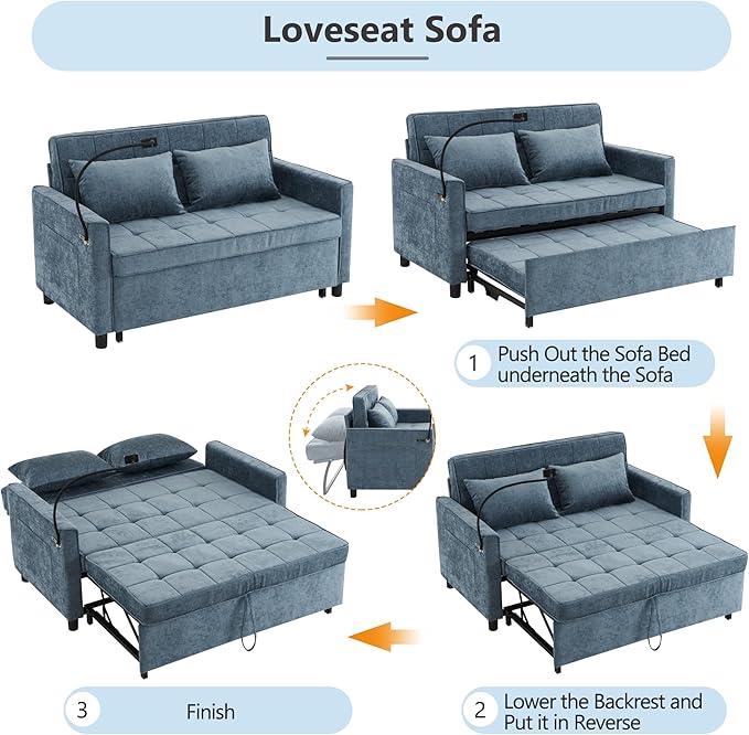 3 in 1 Convertible Sleeper Sofa Bed, 56.9" Small Pull Out Couch Bed - Image 6