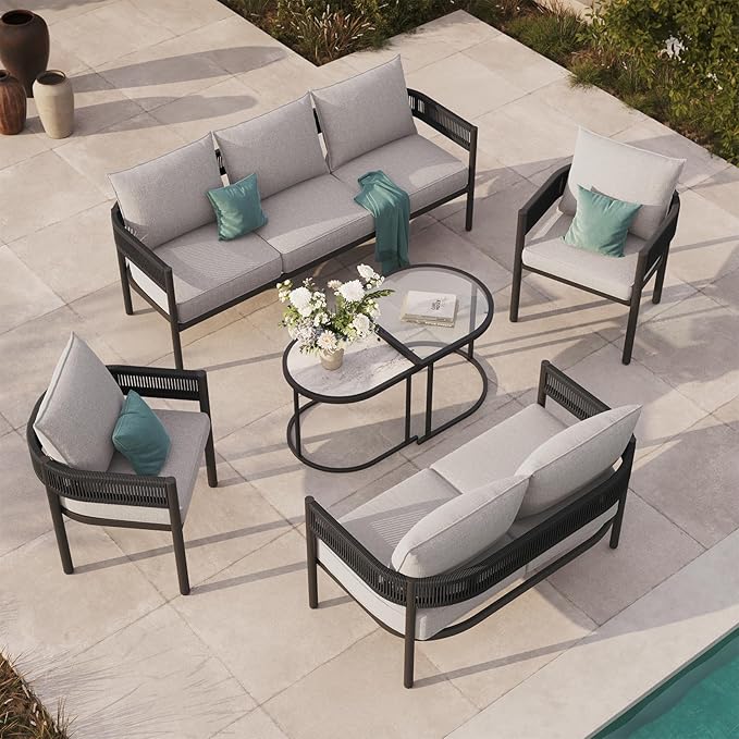 Grand patio 6-Piece Outdoor Furniture Set, 7 Seats Wicker Sofa Conversation Set - Image 4