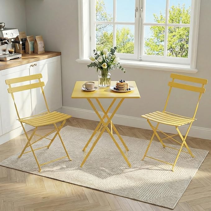GarveeLife 3 Piece Patio Bistro Set, Folding Patio Bistro Table and Chairs Set - Image 3