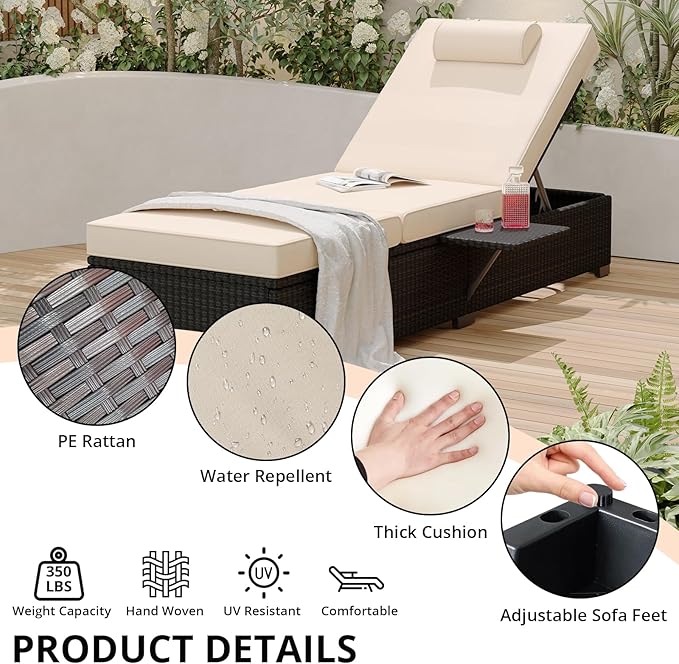 PeakPursuit Patio Lounge Chairs, Outdoor PE Wicker Chaise Lounge Set of 2 - Image 3