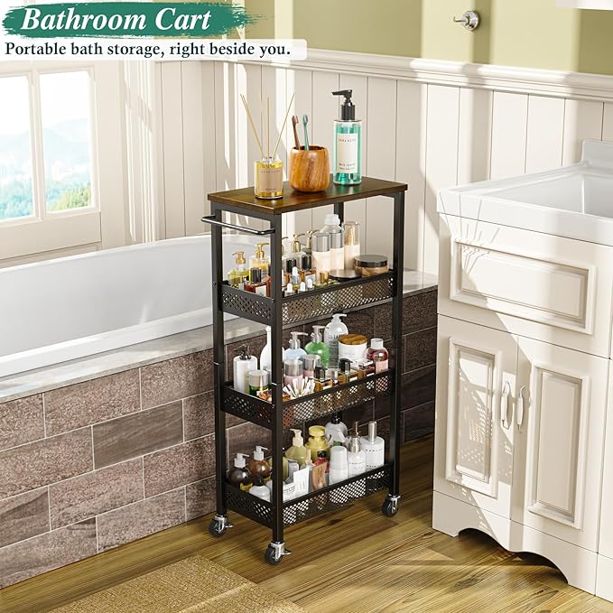 OKZEST Utility Slim Storage Cart, 4-Tier Narrow Bathroom Organizer and Storage - Image 7