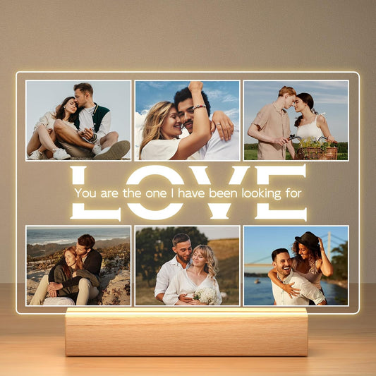 Personalized Anniversary Couples Gifts for Women Men Girlfriend Boyfriend, Custom Picture Frames with Photo, Personalized Photo Frame with Night Light, Customized Gifts for Her Him Wife Husband