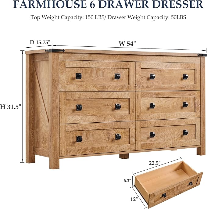 T4TREAM Farmhouse 6 Drawers Dresser - Image 2