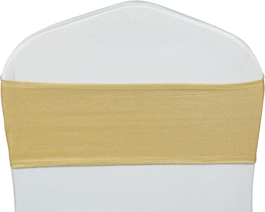 VDS Pack of 300 PCS | Metallic Gold | Spandex Chair Sashes Bows without Buckle | Stretch Elastic Banquet Universal Folding Chair Band Tie with for Wedding Party Conference Celebration Event Decoration