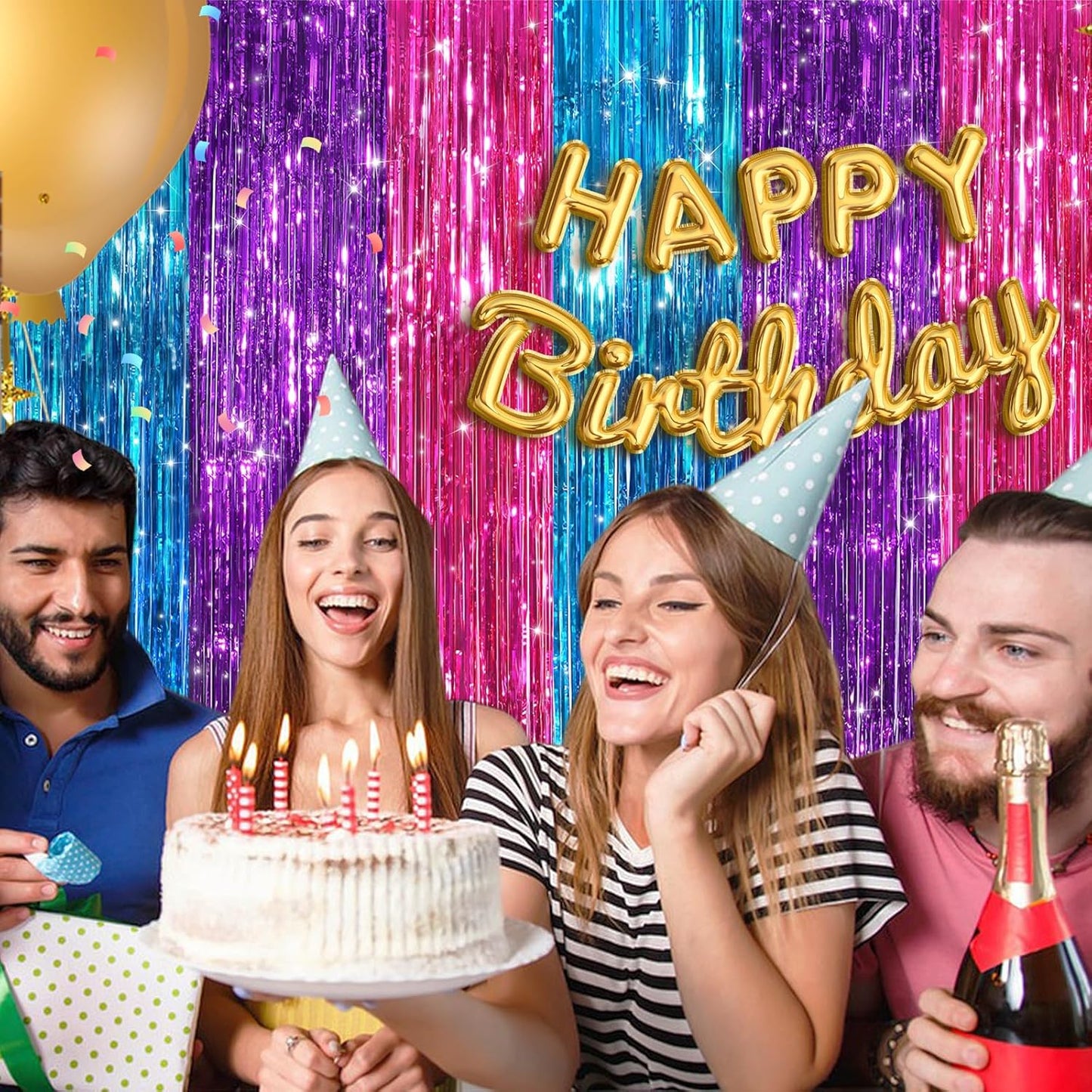 Rainbow Fringe Curtain Party Streamers 2Pack 3.3x8.3 Ft Foil Fringe Backdrop Curtains for Birthday Wedding Bridal Baby Shower Holiday Tinsel Streamers Rainbow Party Decorations Door Streamer