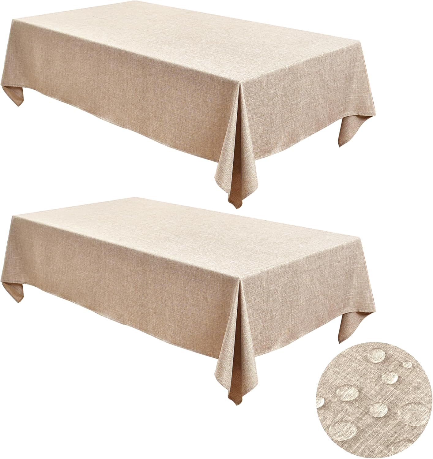 Fitable Faux Linen Tablecloths for Rectangle Tables: Water & Stain Resistant Farmhouse Table Cloth, Washable Burlap Textured Table Covers for Kitchen Dining Party(2 Pack, 60x84 Inch, Beige)