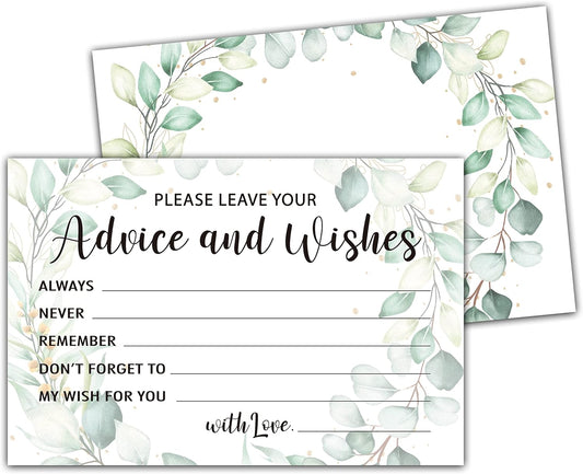 Greenery Advice and Wishes Cards, 25 Pcs Eucalyptus Double Sided Advice Cards for The Bride and Groom, Mr and Mrs, Bride Shower, Wedding Reception, Engagement Party(02)