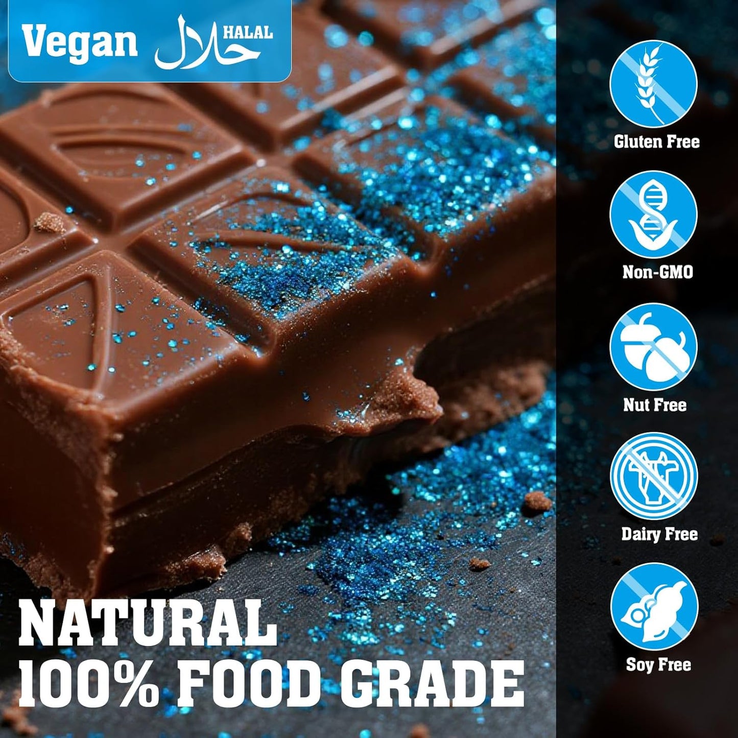 Twisweet Blue Edible Glitter for Drinks, Food Grade 10g Sparkling Sprinkles Cake Decorating Supplies, Edible Luster Dust for Cocktail Beverages, Food Coloring Shimmer Powder for Cupcakes Cookies Cake Decorations