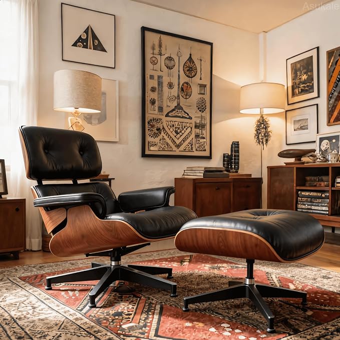 Top Black PU Leather, Mid Century Chaise Lounge Chair Indoor, Chair - Image 5