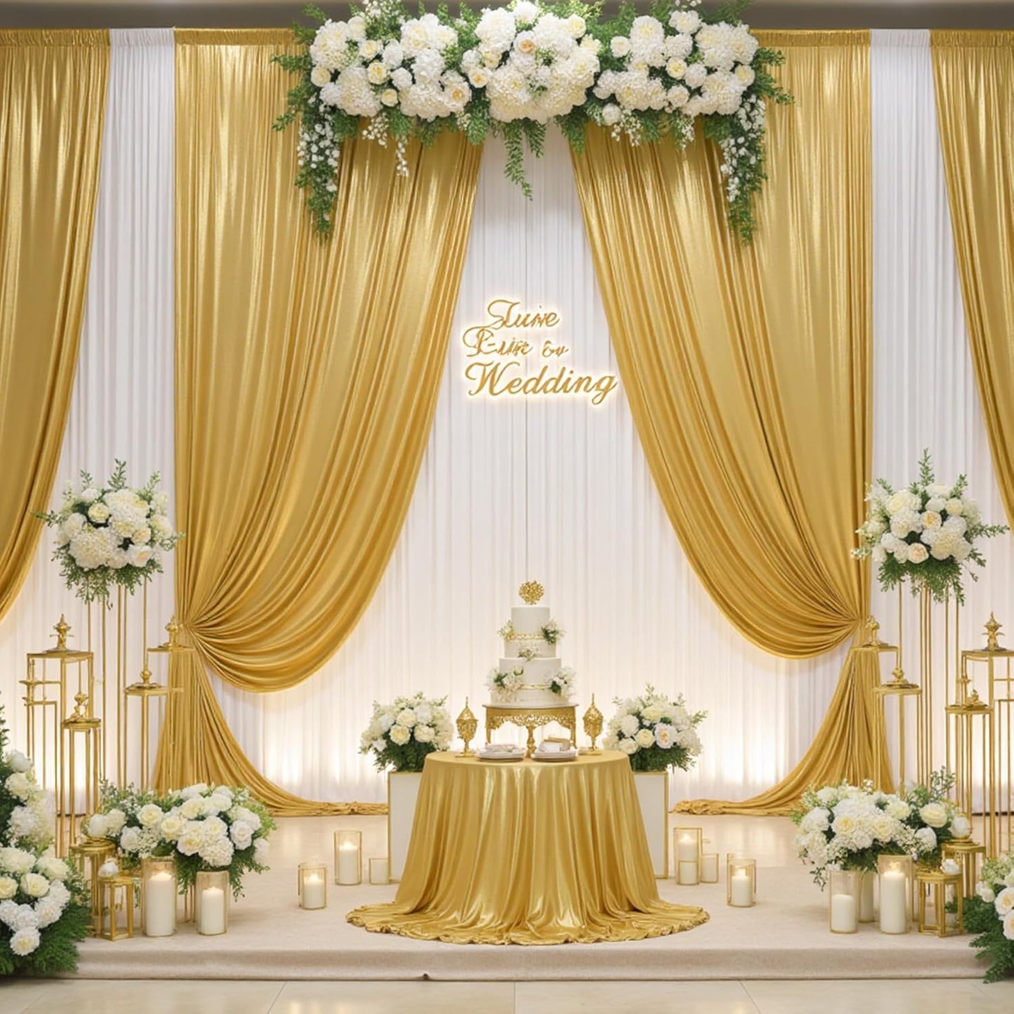 20ftx10ft Gold Sequin Backdrop Curtain for Parties, 4 Panels 5x10FT Shimmer Wrinkle Free Glitter Photo Backdrop Drapes Back Drop Cloth for Wedding Birthday Christmas Photography Background