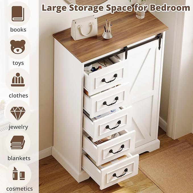 IRONCK 5 Drawers Dressers for Bedroom, Farmhouse Dresser Chest of Drawer - Image 4