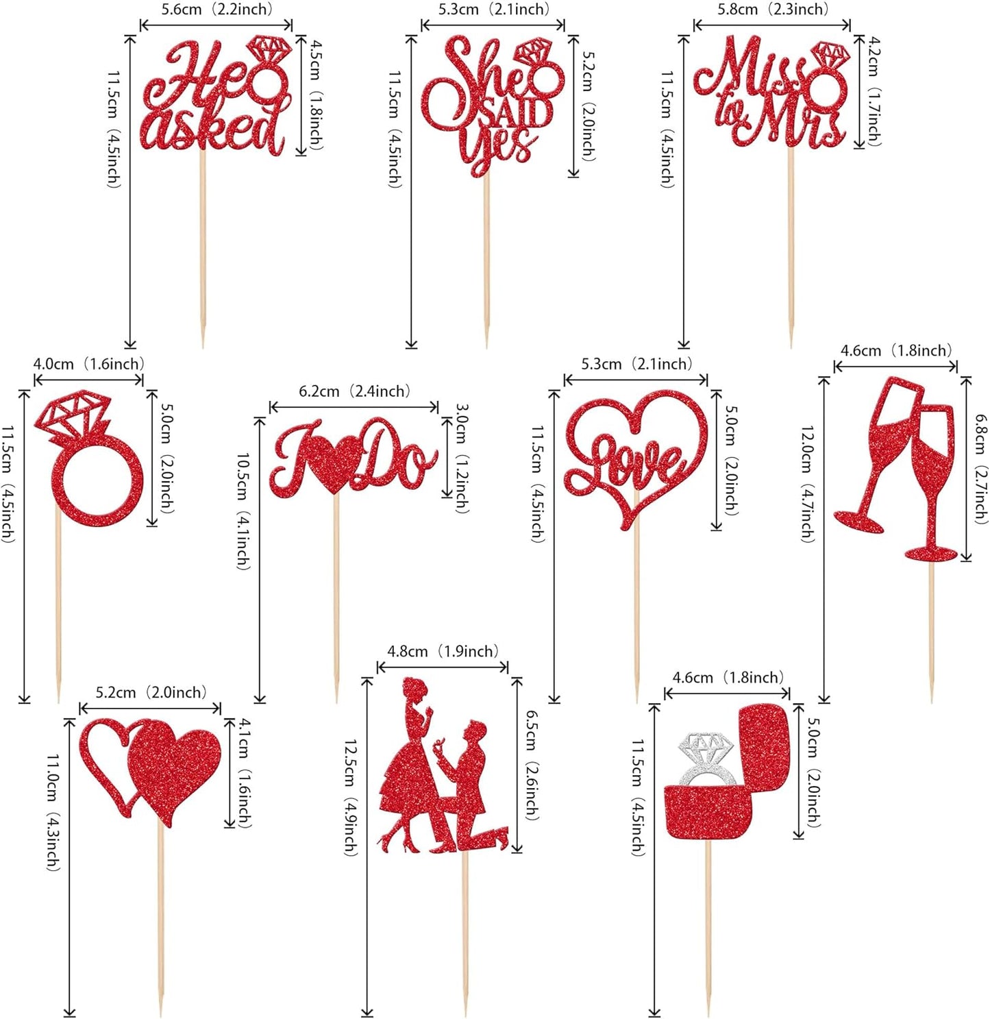 30 PCS He Asked She Said Yes Cupcake Toppers Glitter Engagement Cupcake Toppers Miss to Mrs I Do Love Heart Ring Miss to Mrs Cupcake Picks for Wedding Engagement Party Cake Decorations Supplies Red