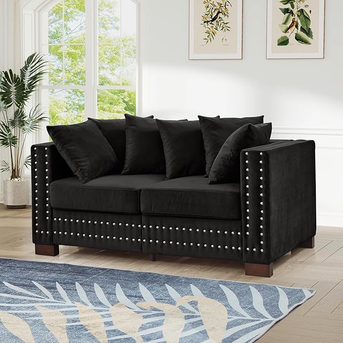 60.5"W Loveseat Sofa, Velvet Mid Century Modern Couch by JEEOHEY