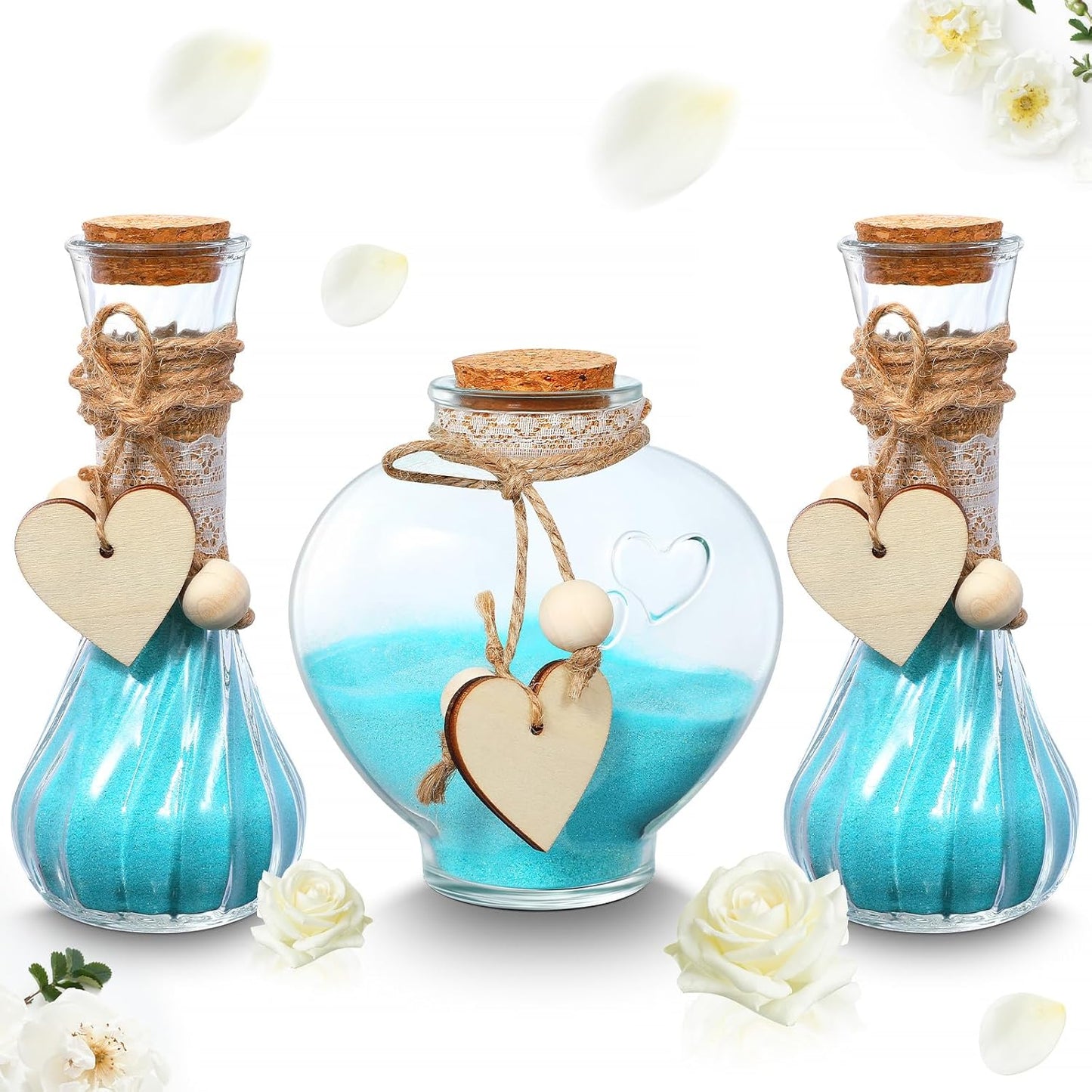 Layhit Unity Sand Ceremony Set Includes 3 Pcs Decorative Vase with Burlap and Lace Sleeves and Wooden Love Hemp Rope Personalized Ceremony Kit for Wedding Centerpiece, Sand Not Included