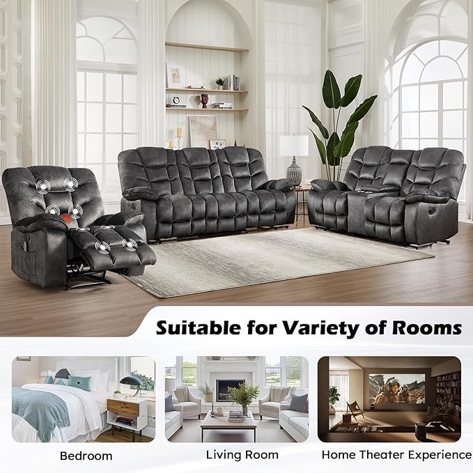 HAOMARKETS Manual Reclining Loveseat Sofa Set of 2 - Image 7