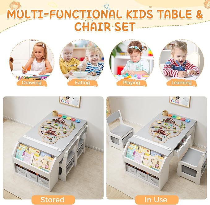 5-in-1 Kids Art Table and Chairs, Toddler Table and Chair Set, Craft Play Desk - Image 7