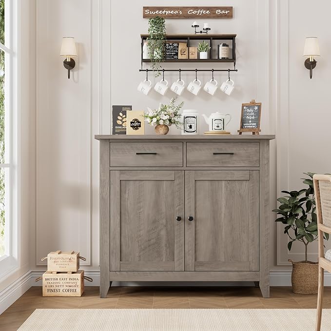HORSTORS Kitchen Storage Cabinet, Modern Farmhouse Buffet Cabinet - Image 4