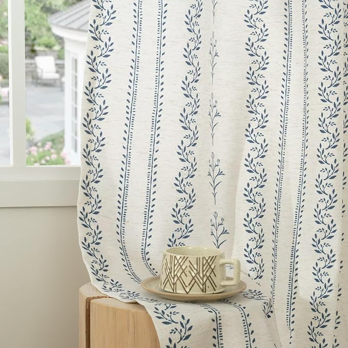 BGment Navy Blue Vintage Floral French Country Curtains 72 Inch Length - Image 8