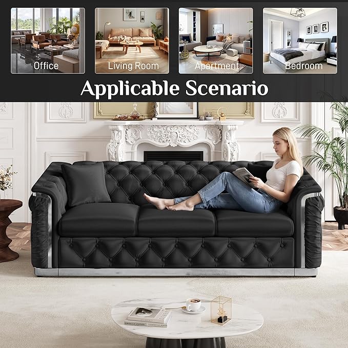 Luxury Chesterfield Sofa Set of 2, Velvet Tufted Couch Victorian Black and - Image 6