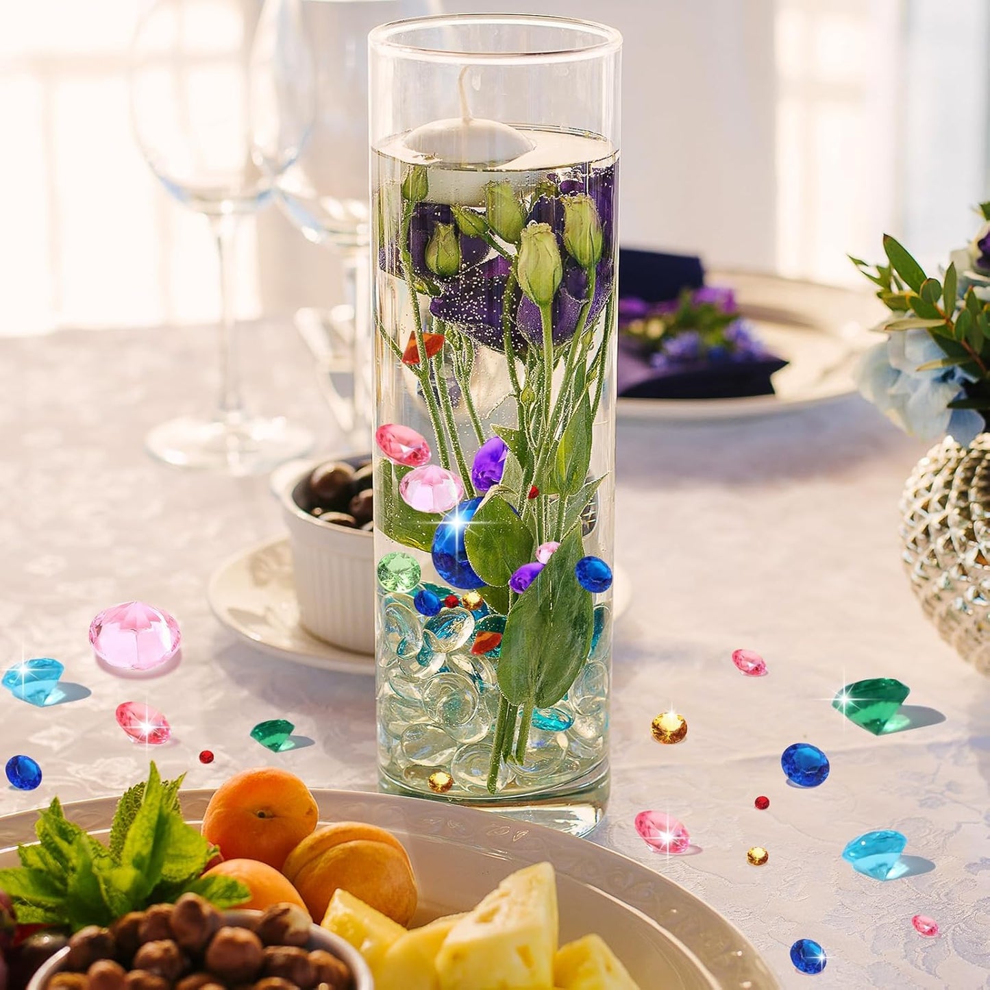 Hicarer 800 Pieces Diamond Decorations Acrylic Diamond Table Scatter Crystals for Table for Vase Fillers Party Decorations(20, 12, 10, 6, 3mm,Rainbow Color)