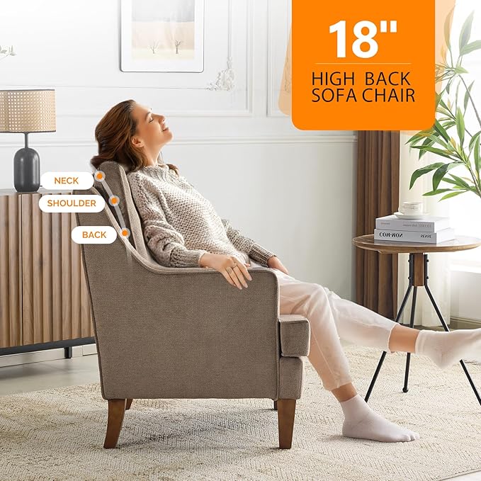 VINGLI Brown Accent Chairs Set of 2, Mid Century Modern Chairs, Upholstered - Image 5