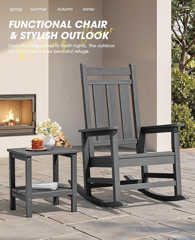 KINGYES Oversized Outdoor Rocking Chair Set of 2, All-Weather Patio Rocking - Image 5