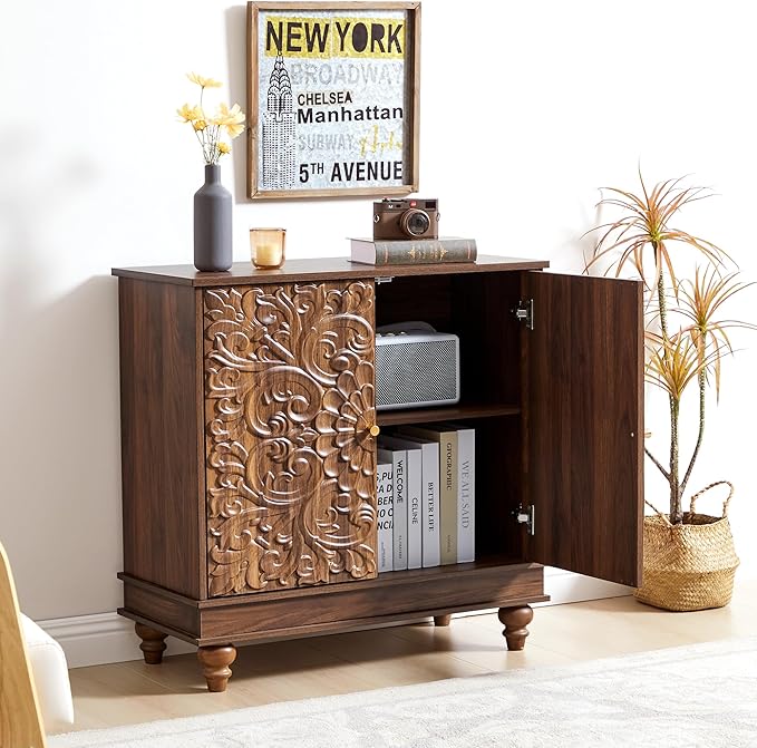 weselon Accent Cabinet Set of 2, Farmhouse Carved Storage Sideboard Buffet - Image 8