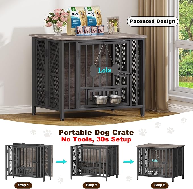 EasyCom Foldable Dog Crate Furniture, 31.5" Dog Crates - Image 2