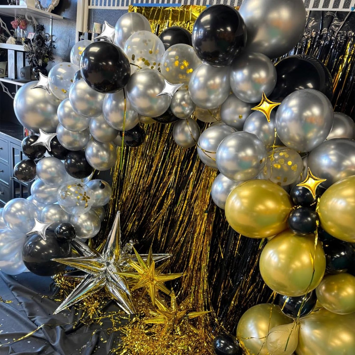 6 Pcs Explosion Star Foil Balloons- 12 Point Star Balloons,Silver Spike Balloons and 10Pcs Four Pointed Star Balloos for Party Supplies Christmas Birthday Wedding Photo Booth