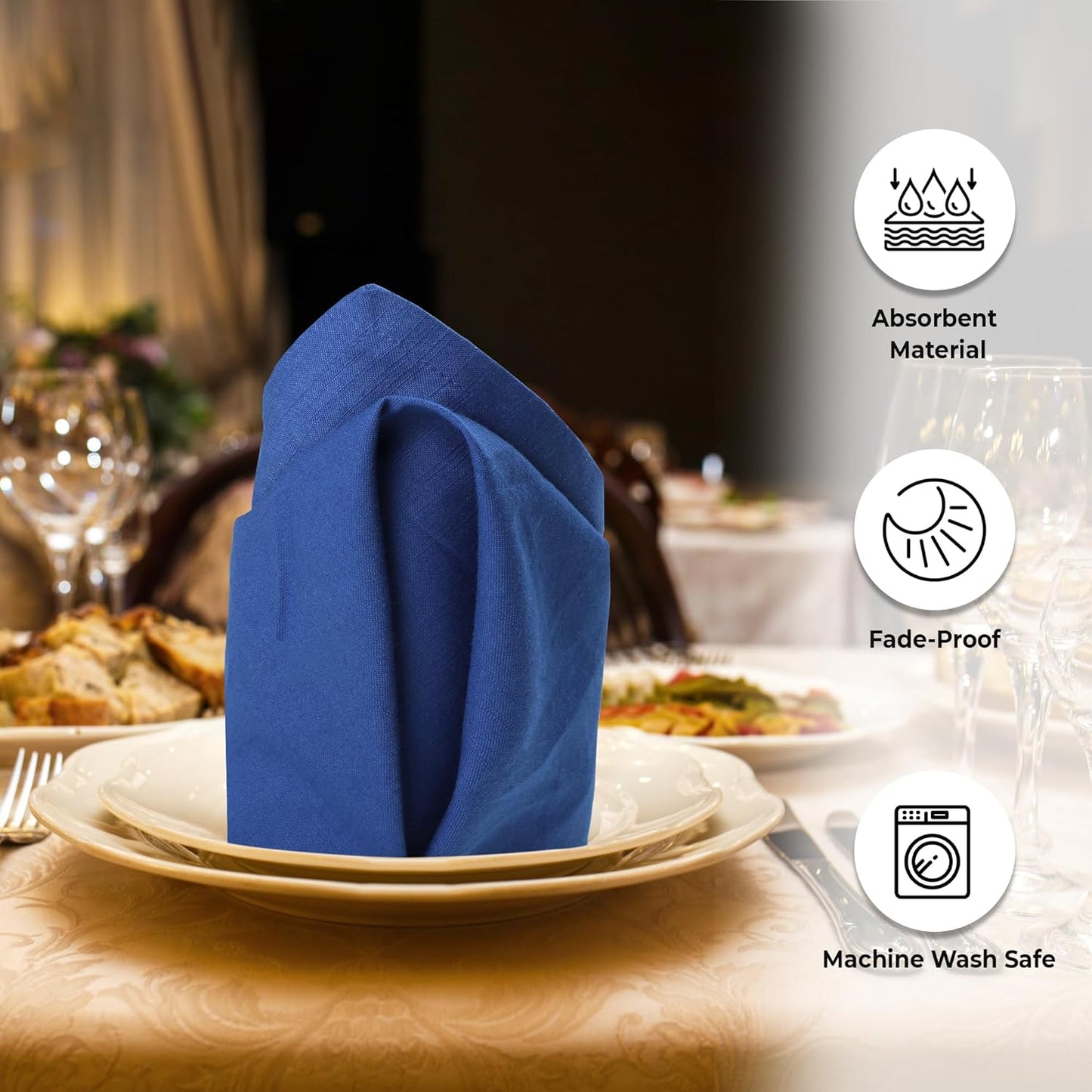 Urban Villa Cloth Napkins 100% Cotton Slub Absorbent Dinner Napkins (Set of 12) Oversized 20x20 Inches Solid Royal Blue Color Soft Durable Reusable Washable Ideal for Everyday Use Wedding Parties