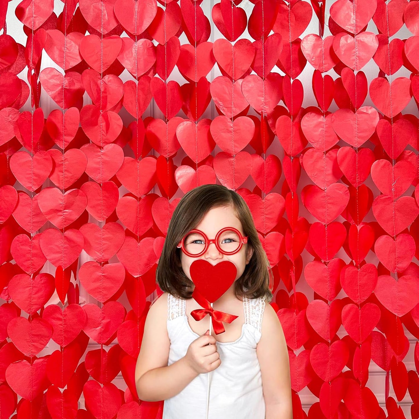 205 Ft Red Party Decorations Red Heart Backdrop Streamer Tissue Paper Love Heart Hanging Garland for Valentines Birthday Anniversary Engagement Wedding Bridal Shower Baby Shower Hen Party Supplies