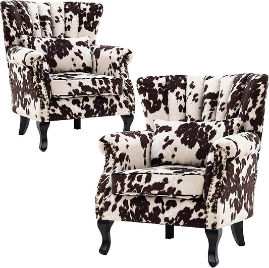 Cow Print Accent Chairs Set of 2 by DMFurniture