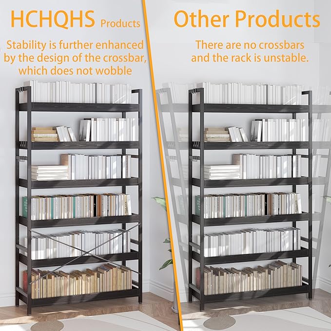 HCHQHS Bookshelf, Adjustable Industrial Bookcase, Vertical Tall Book Shelf - Image 5