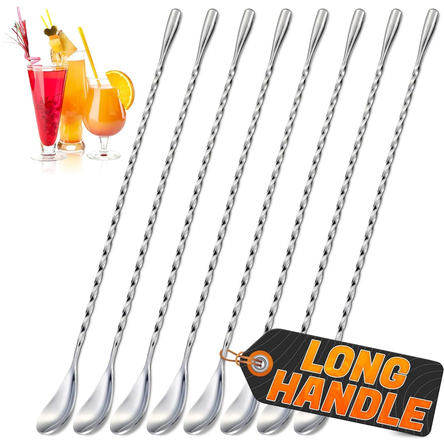 8 Pcs Bar Spoon Cocktail Mixing Spoon – 12'' Stainless Steel Cocktail Stirrers for Drinks, Polished Surface, Easy to Clean – Useful Bar Spoons for Professional and Home | Caviar Spoons