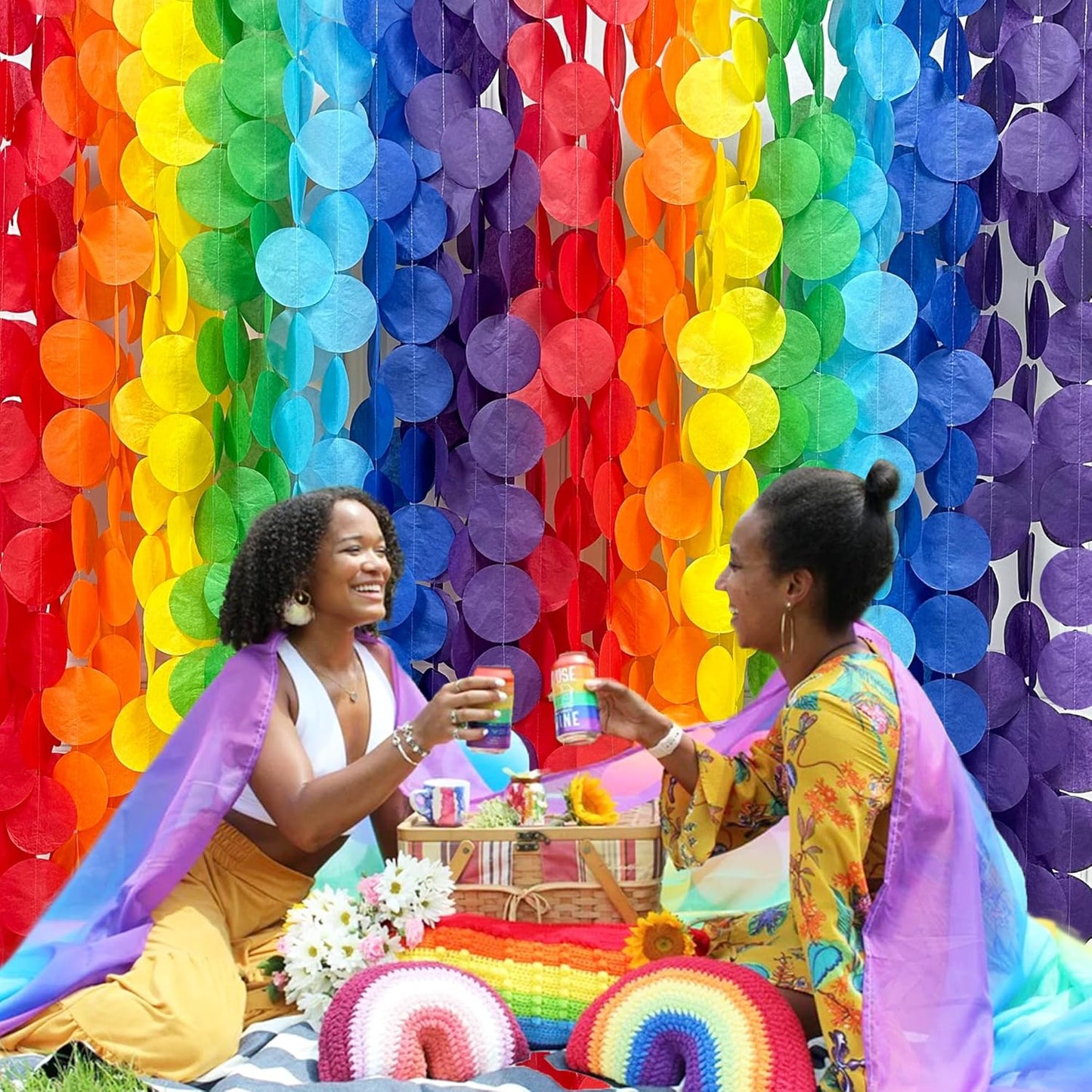 205Ft Rainbow Party Decorations Big Polka Dots Tissue Paper Backdrop Streamer Colorful Circle Dots Hanging Curtain Garland for Birthday Fiesta Carnival Baby Shower Wedding Engagement Party Supplies