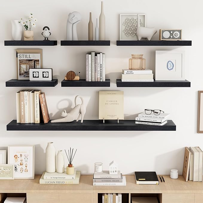 Acovy 72 Inch Floating Shelves, 3D Textured Wood Grain, Wooden Shelves - Image 8