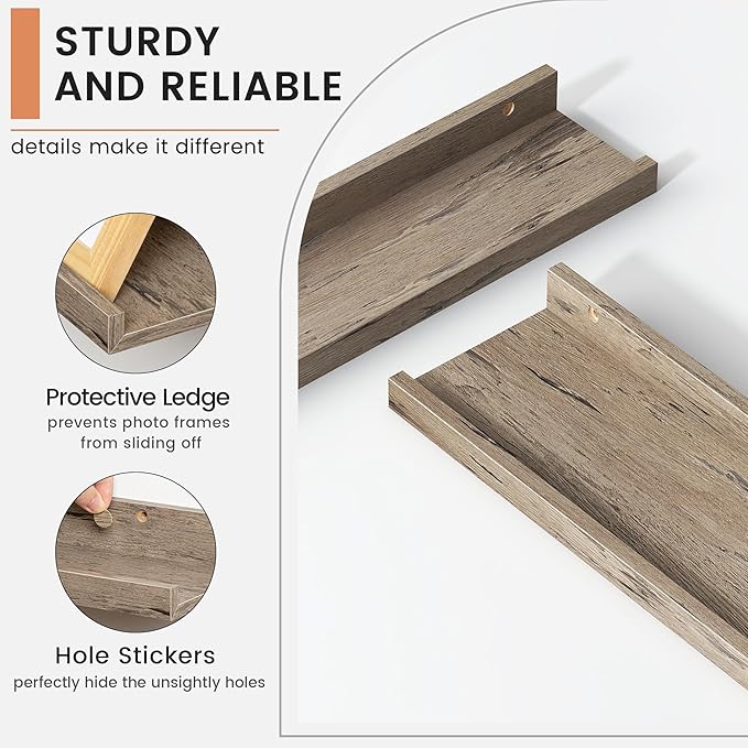 Floating Picture Ledge Shelves for Wall Set of 8, 16 Inch Wall Shelves - Image 4
