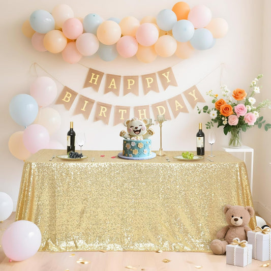 SquarePie Sequin Tablecloth 60 x 120 Inch Light Gold Reflect Lights Bling Sparkly Table Cloth for Wedding Party