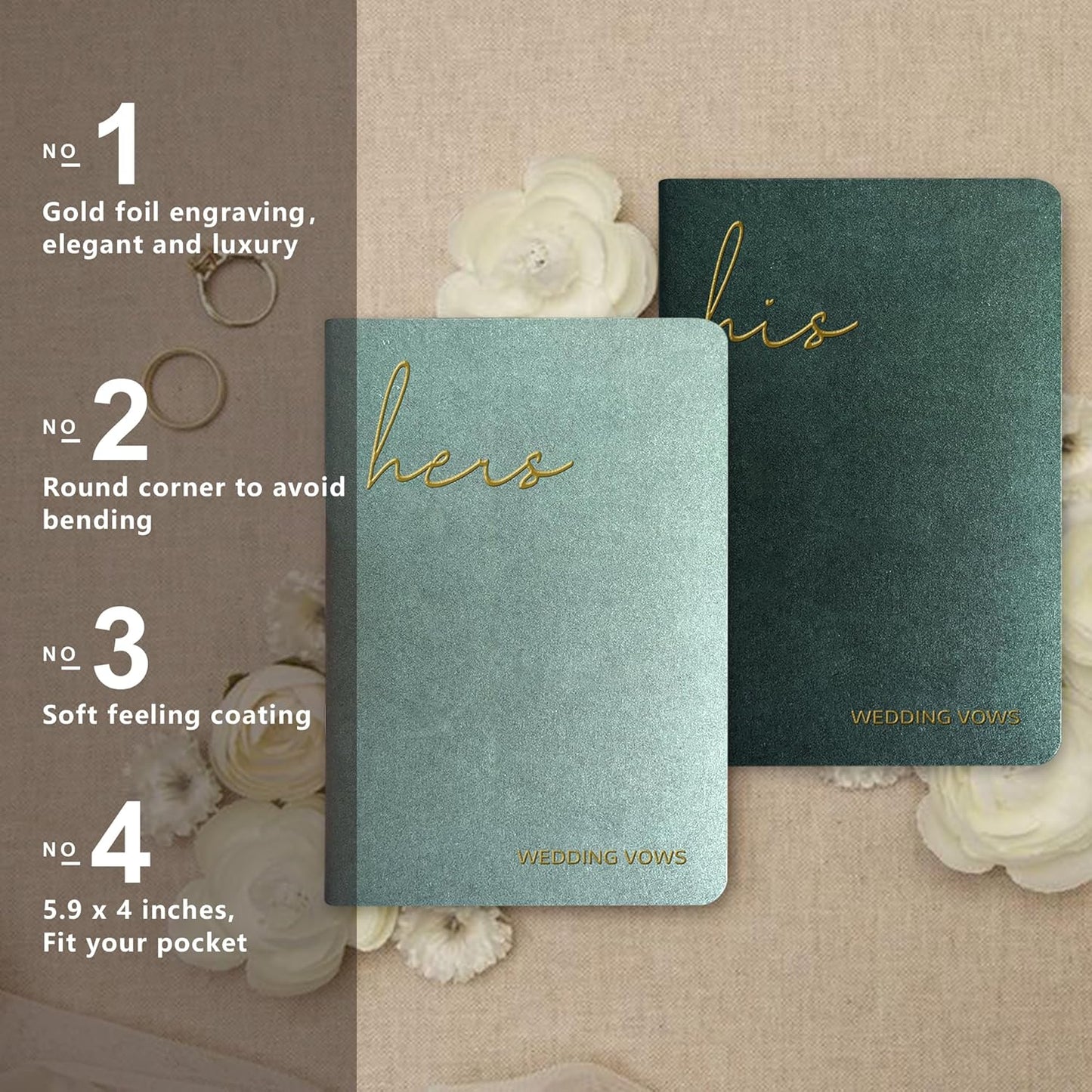 Vow Books His and Hers Wedding Vow Books with Soft Touch Gold Foil Engraving Wedding Essentials Wedding Accessories(XZ-HH-Sage)