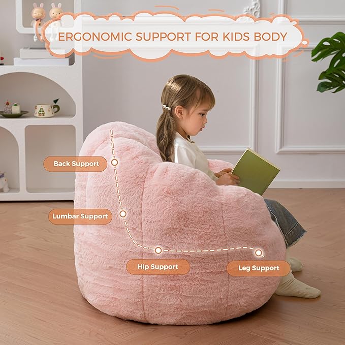 MAXYOYO Kids Bean Bag Chair, Floral Shaped Bean Bag Sofa, Plush Faux Fur - Image 6