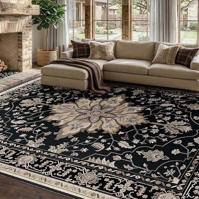 RELEANY Area Rugs 8'x10' Washable Non-Slip, Floral Vintage Distress Print - Image 4