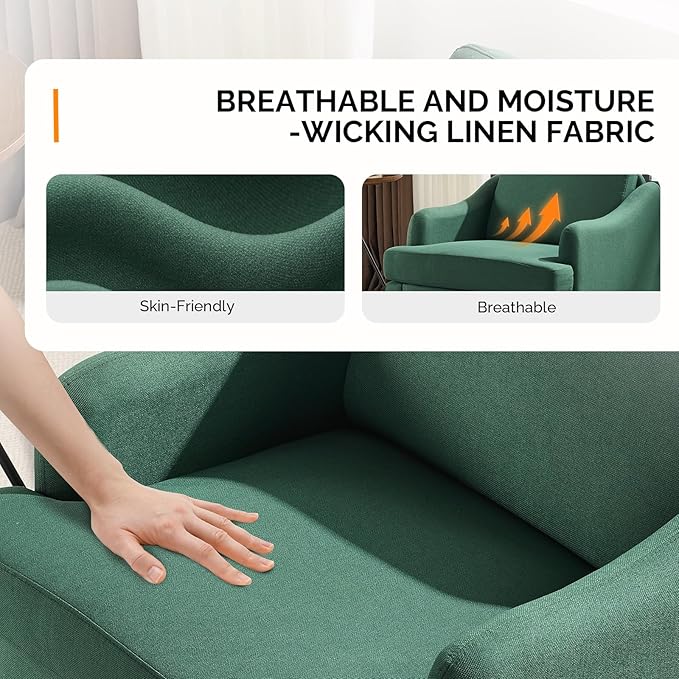 VINGLI Linen Fabric Accent Chair Green, Modern Upholstered Armchair, Comfy Sofa - Image 5