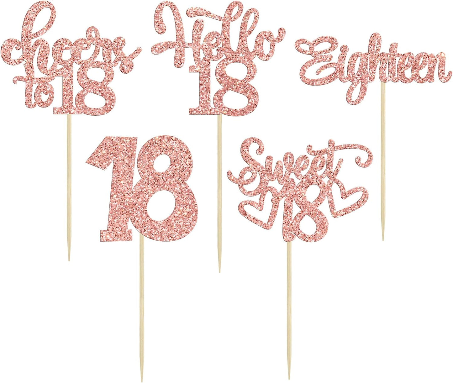 30Pcs18th Birthday Cupcake Toppers Eighteen Happy 18th Cupcake Picks Sweet 18 Cheers to 18 Cake Decorations for 18th Birthday Anniversary Party Supplies Rose Gold Glitter