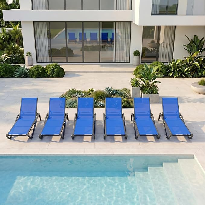 Patio Chaise Lounge Chairs Set of 6, All-Weather Aluminum Pool Loungers - Image 3