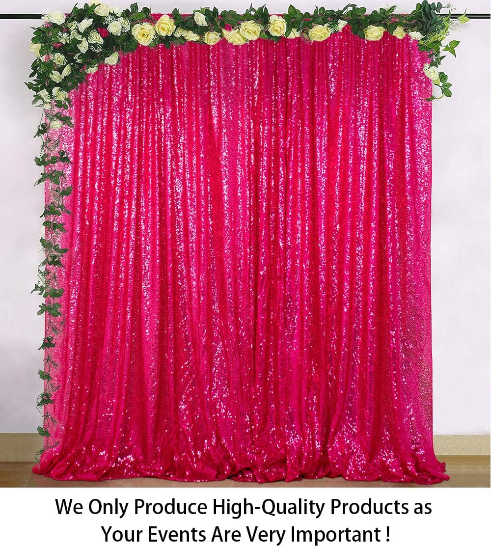 ShinyBeauty Hot Pink Sequin-Backdrop-Curtain 2Panels 5FTx10FT Glitter Wedding, Photography Backdrops Shimmer Curtains Payette Fuchsia Sequin Fabric Backdrop Background