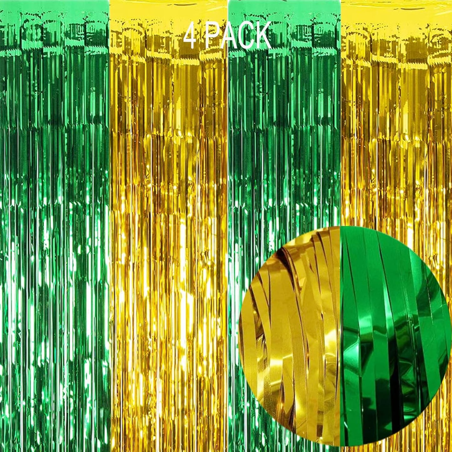 Green Gold 2025 Graduation Party Decorations - 4 Pack of 3.2x8.2ft Foil Fringe Curtains Streamers Backdrop for Birthday Graduation Party Decoration
