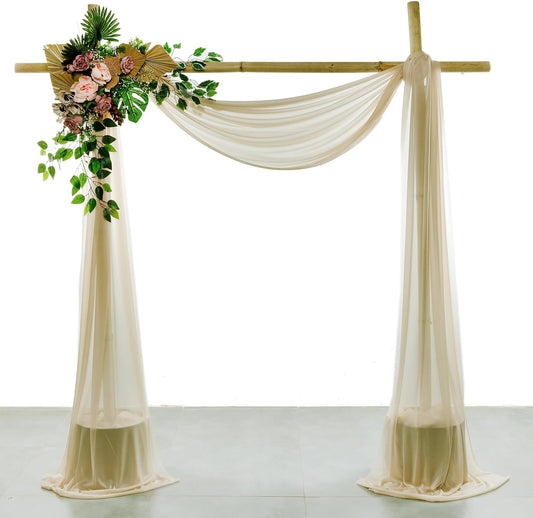 VDS Pack of 2 Panel (30 Inch X 100 Feet) Wedding Arch Draping Fabric Sheer Chiffon Fabric Drapery for Wedding Ceremony Reception Swag Backdrop Canopy Chuppah ARBO Altars Decoration (Champagne)