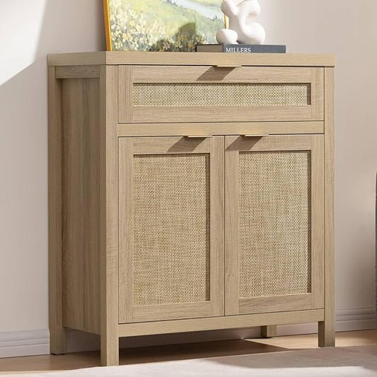 SICOTAS Sideboard Buffet Storage Cabinet, Rattan Accent Cabinet by SICOTAS